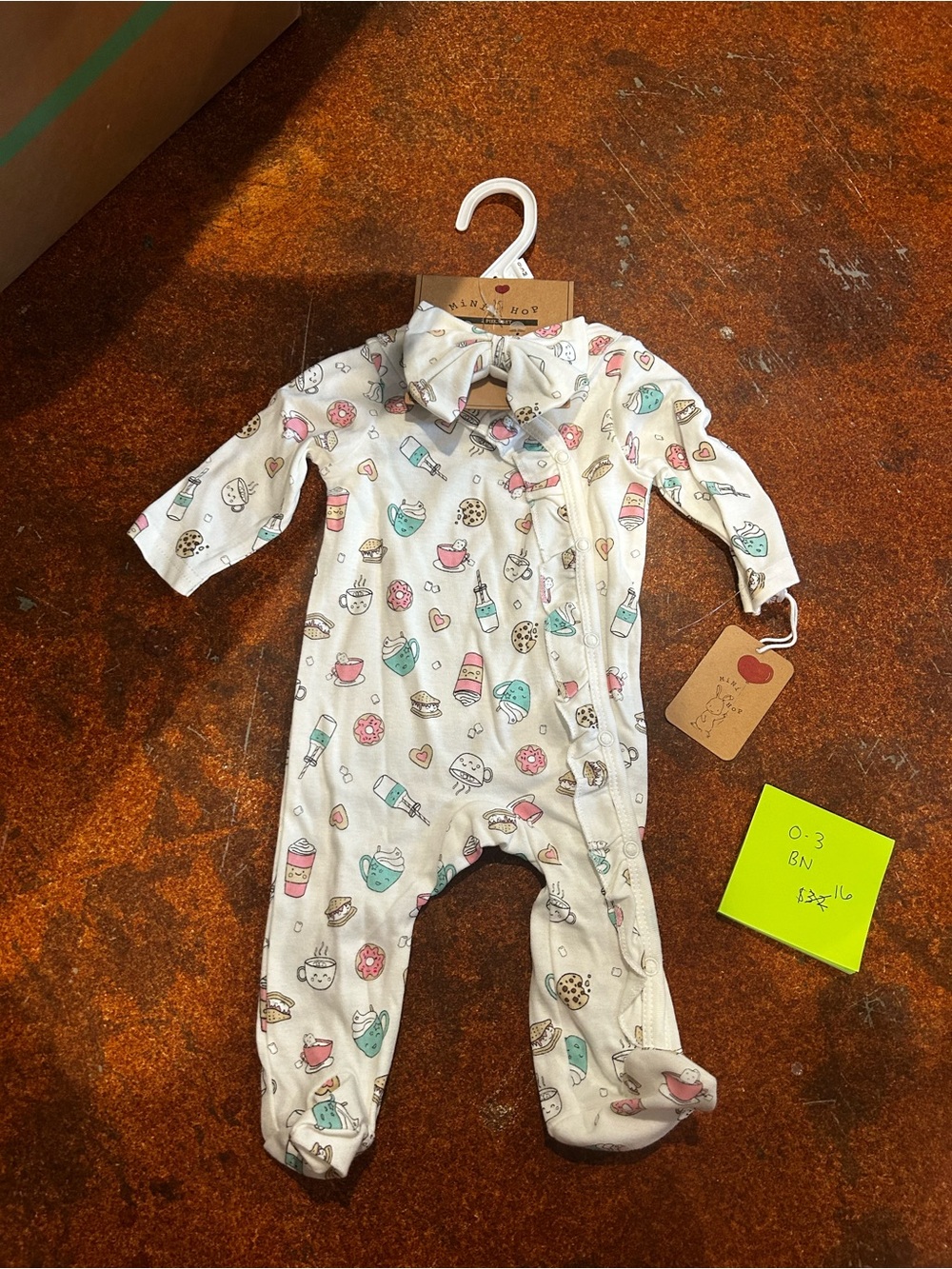 Baby Girl Organic Cotton Cream One-Piece with Sweet Treat Print 0-3 Months